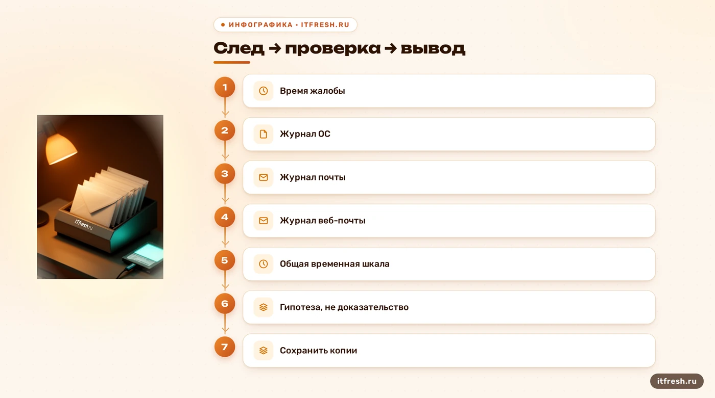 Схема фиксации времени и журналов при проверке взлома почты