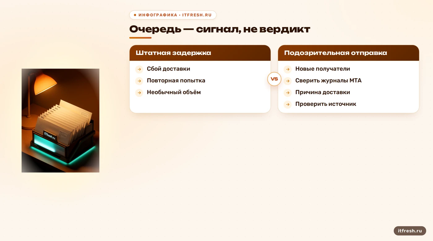 Сравнение штатной задержки доставки и подозрительной отправки писем