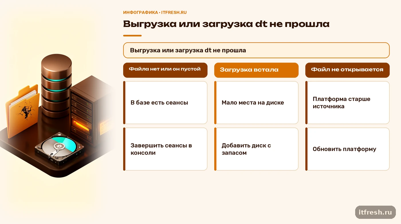 Дерево решений: симптом, причина и действие при ошибках выгрузки и загрузки dt