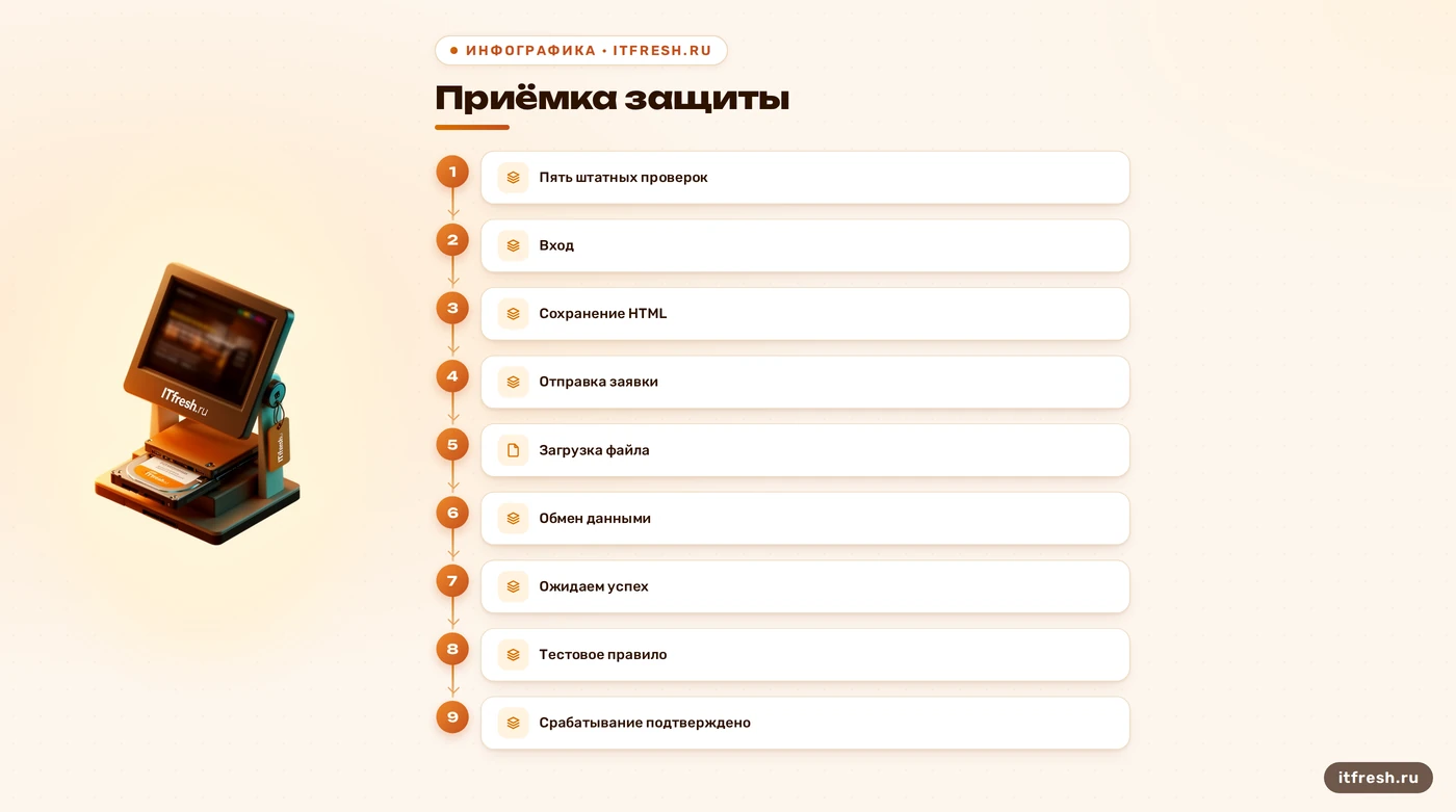 Матрица приёмки WAF: пять штатных операций и отдельная проверка правила