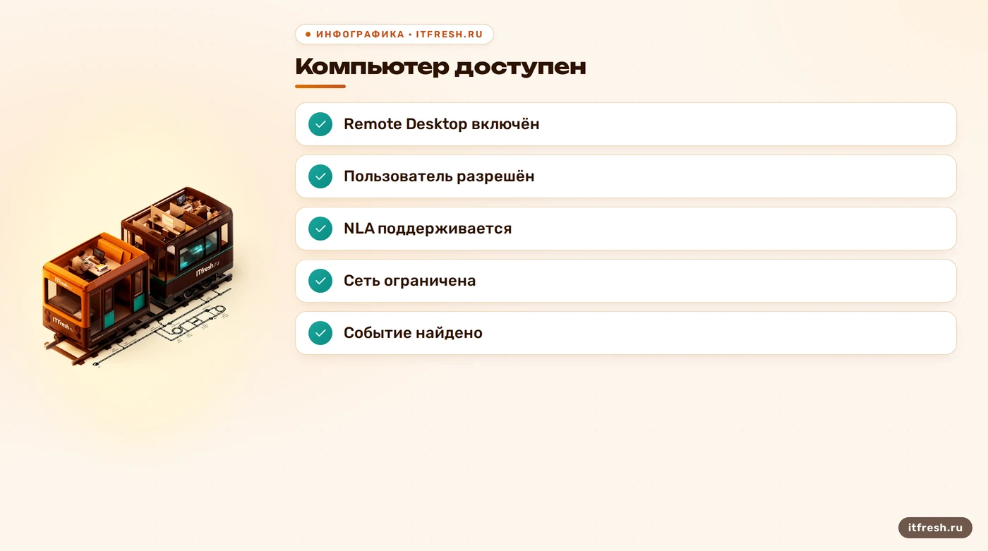 Чек-лист настройки и проверки удалённого доступа Windows