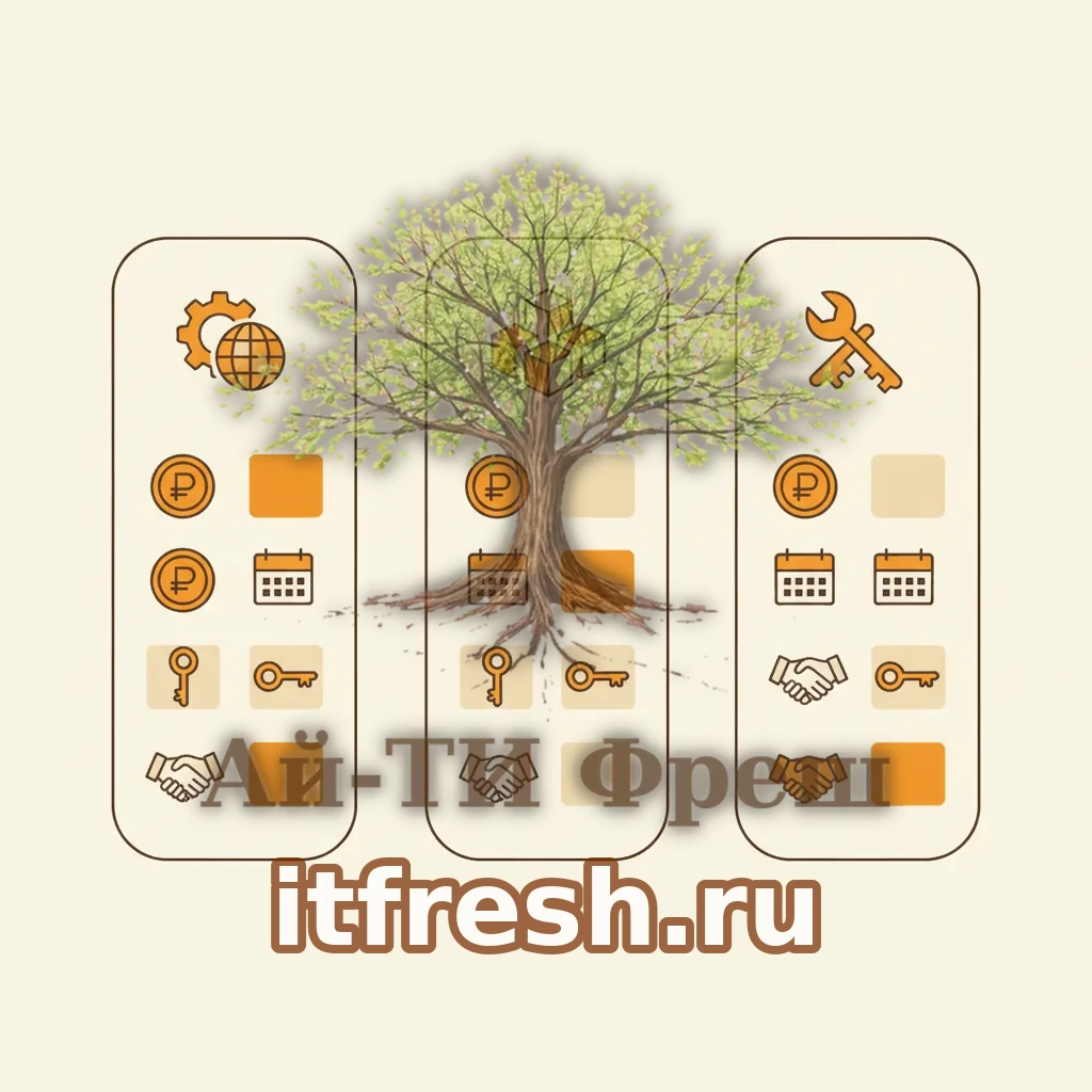 Сравнительная карточка трёх подходов к сайту компании: WordPress, конструктор и заказная разработка — по цене запуска, срокам, владению сайтом и рынку подрядчиков