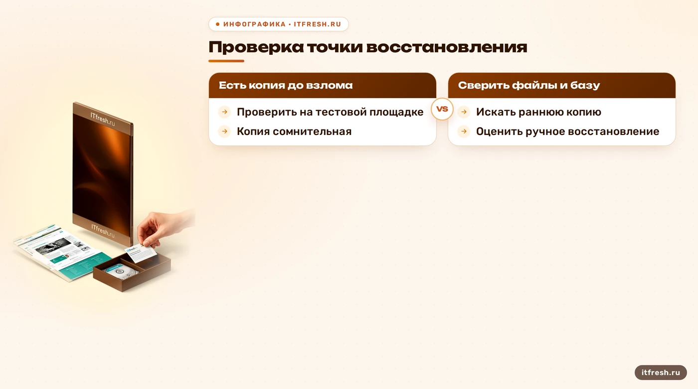 Дерево выбора резервной копии WordPress после взлома