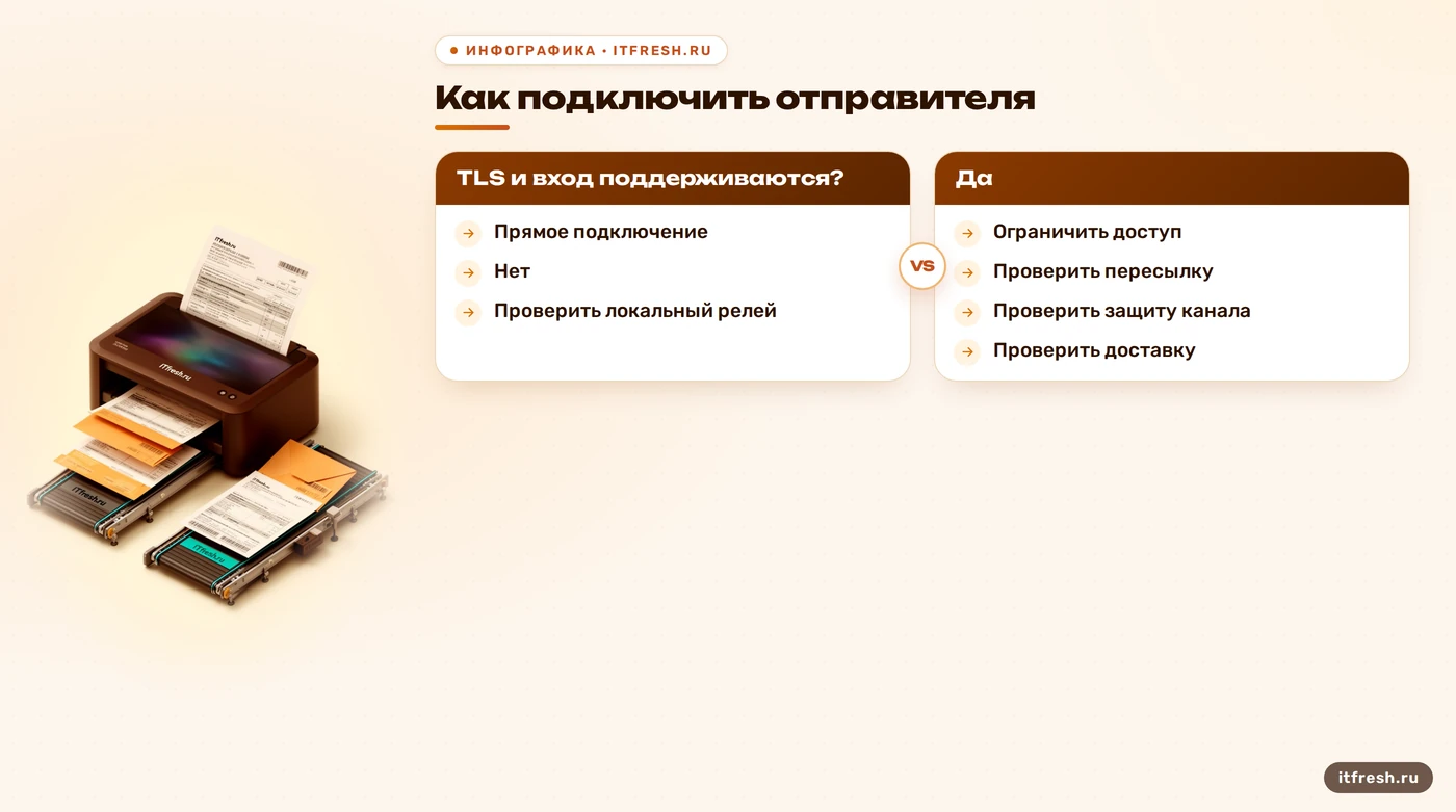 Выбор прямого SMTP или локального релея для 1С и МФУ