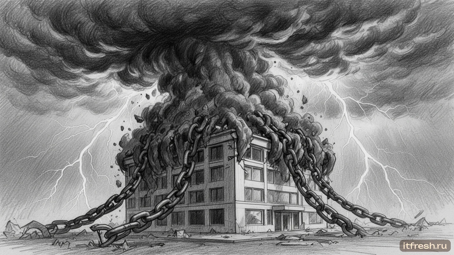 Компания в заложниках у облака — карандашный рисунок