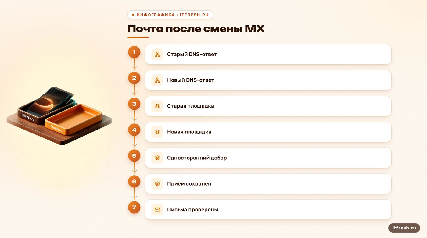 Маршруты доставки после смены MX и односторонний добор писем