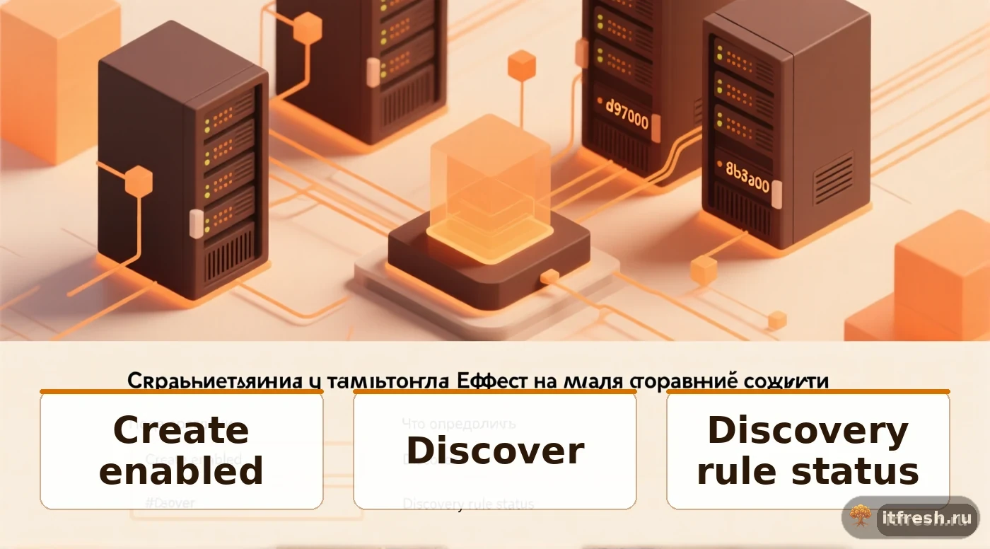 Сравнение полей операций Create enabled, Discover и Discovery rule status в Zabbix 7.4