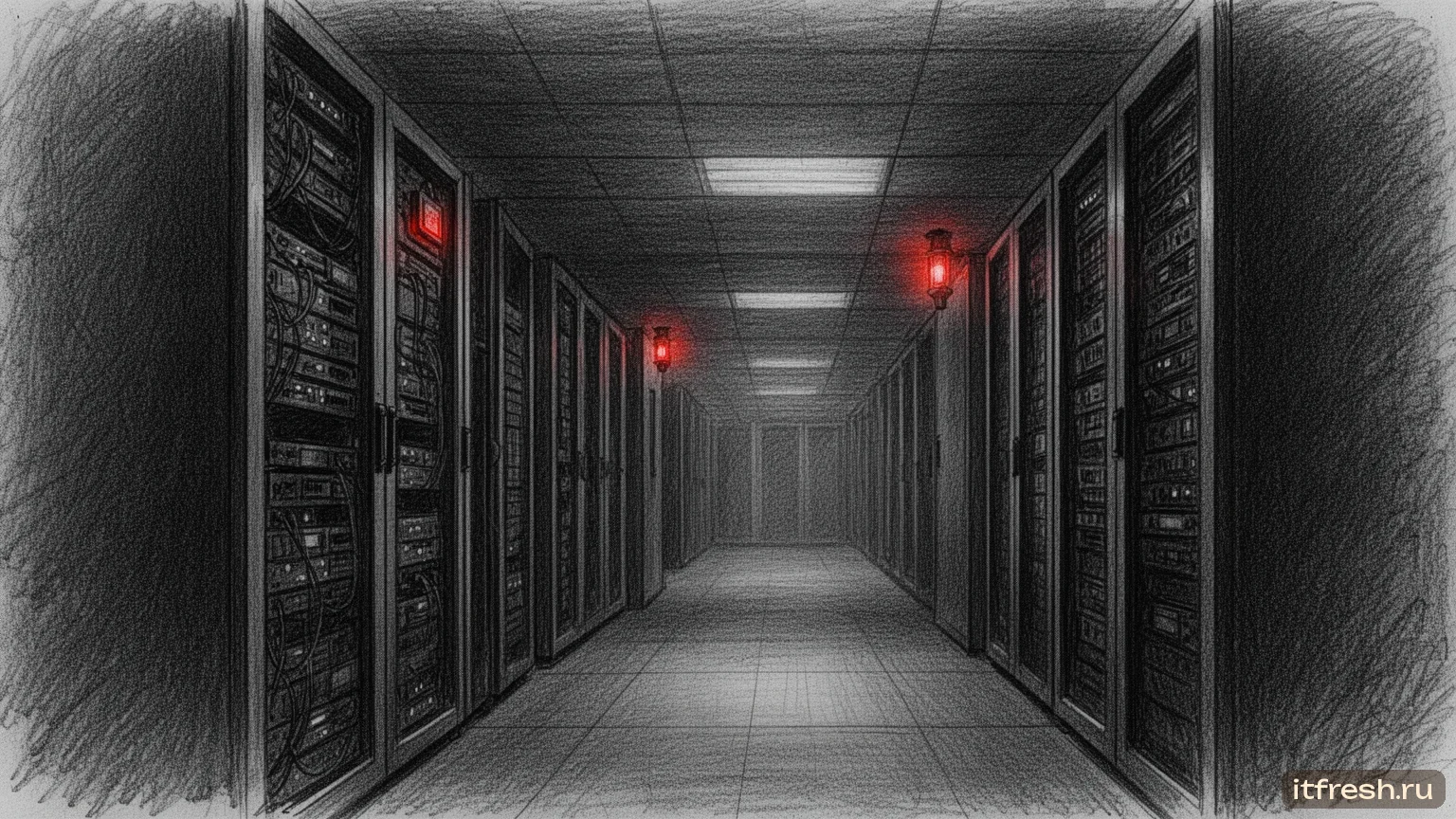 Блэкаут у провайдера: сервис стоит, вы ждёте — карандашный рисунок