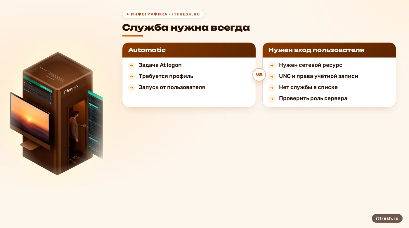 Дерево выбора способа запуска службы Windows