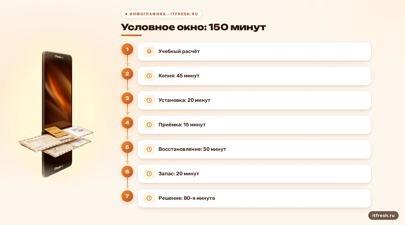 Расчёт окна обновления Zimbra с резервом на восстановление в условном примере