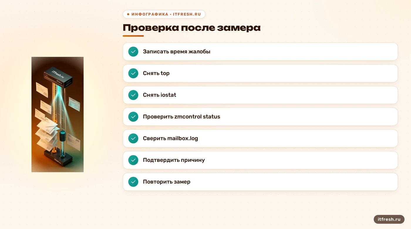 Чек-лист диагностики и повторной проверки производительности Zimbra
