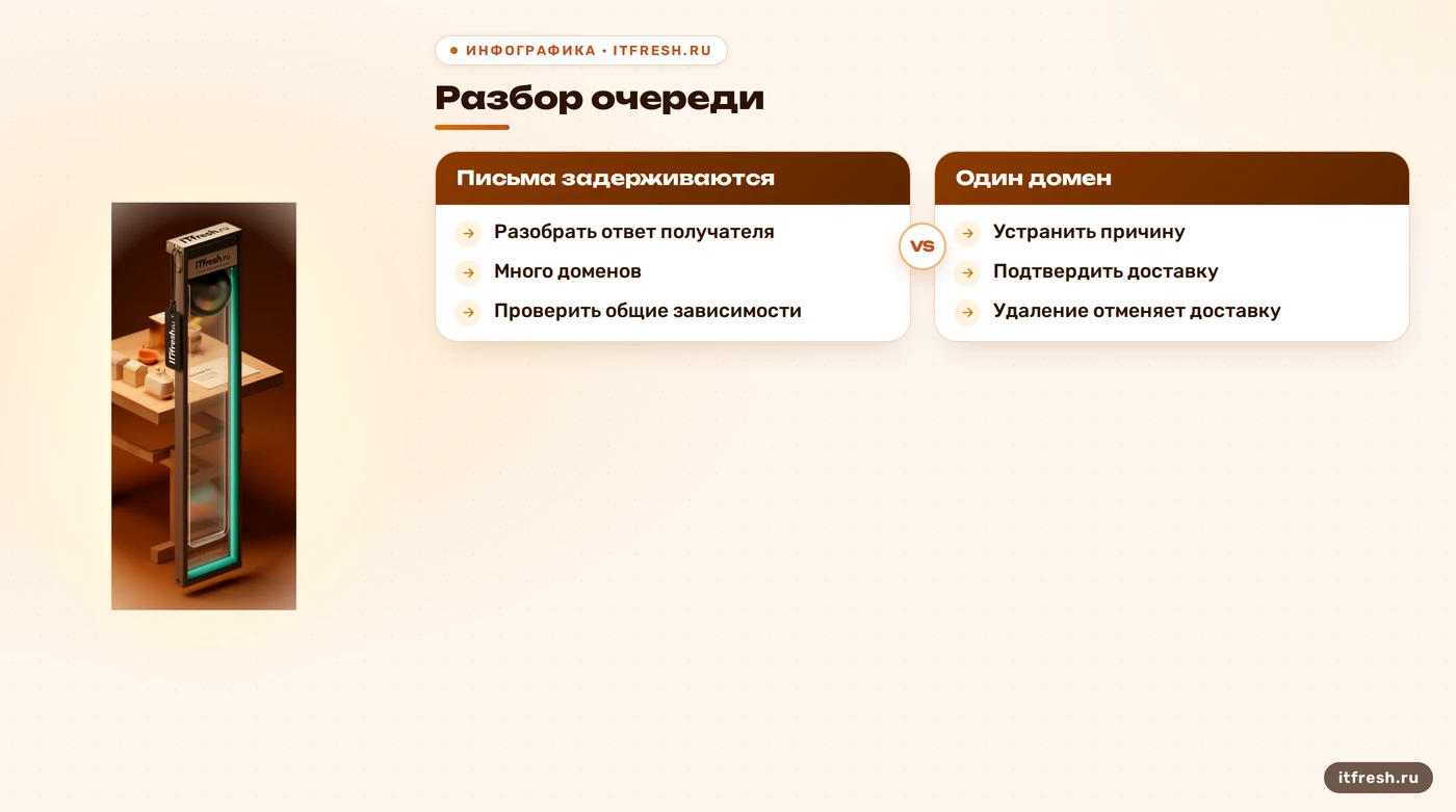 Дерево диагностики очереди Zimbra: задержка одного домена и общая проблема доставки