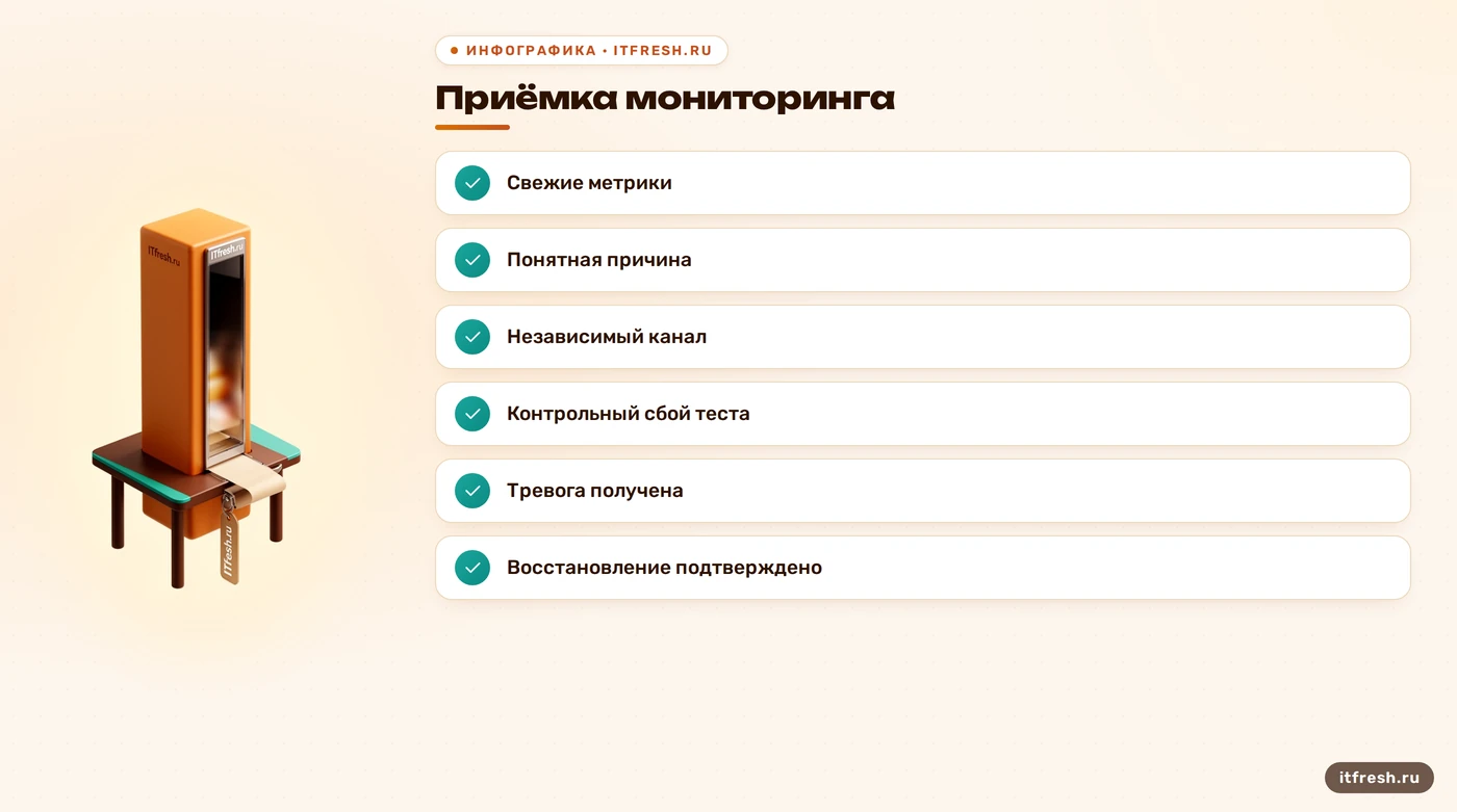 Чеклист приёмки мониторинга Zimbra с проверкой тревоги и сообщения о восстановлении