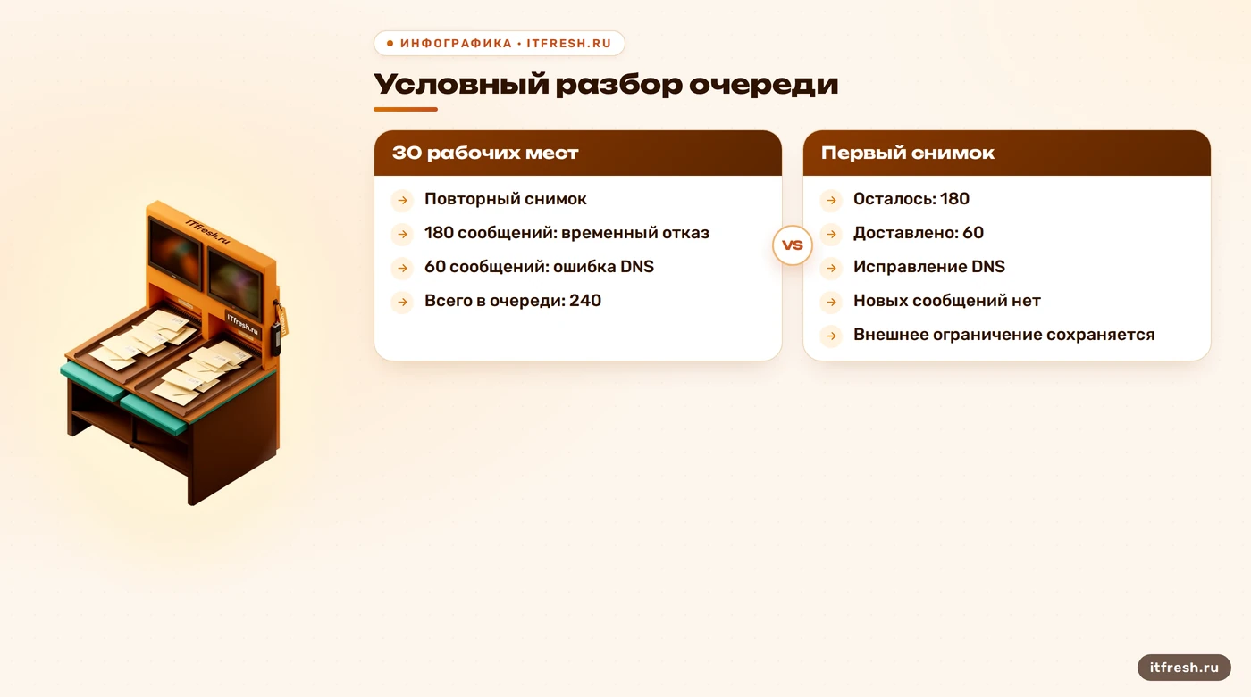 Условная очередь Zimbra: из 240 сообщений после исправления DNS доставлены 60, осталось 180