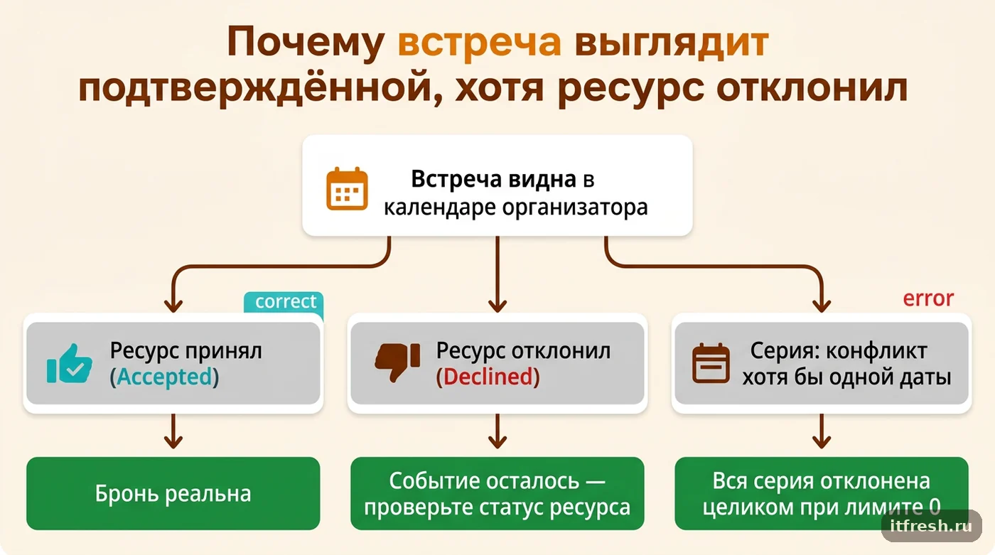 Дерево решений: событие в личном календаре появляется сразу при создании приглашения независимо от реального ответа ресурса