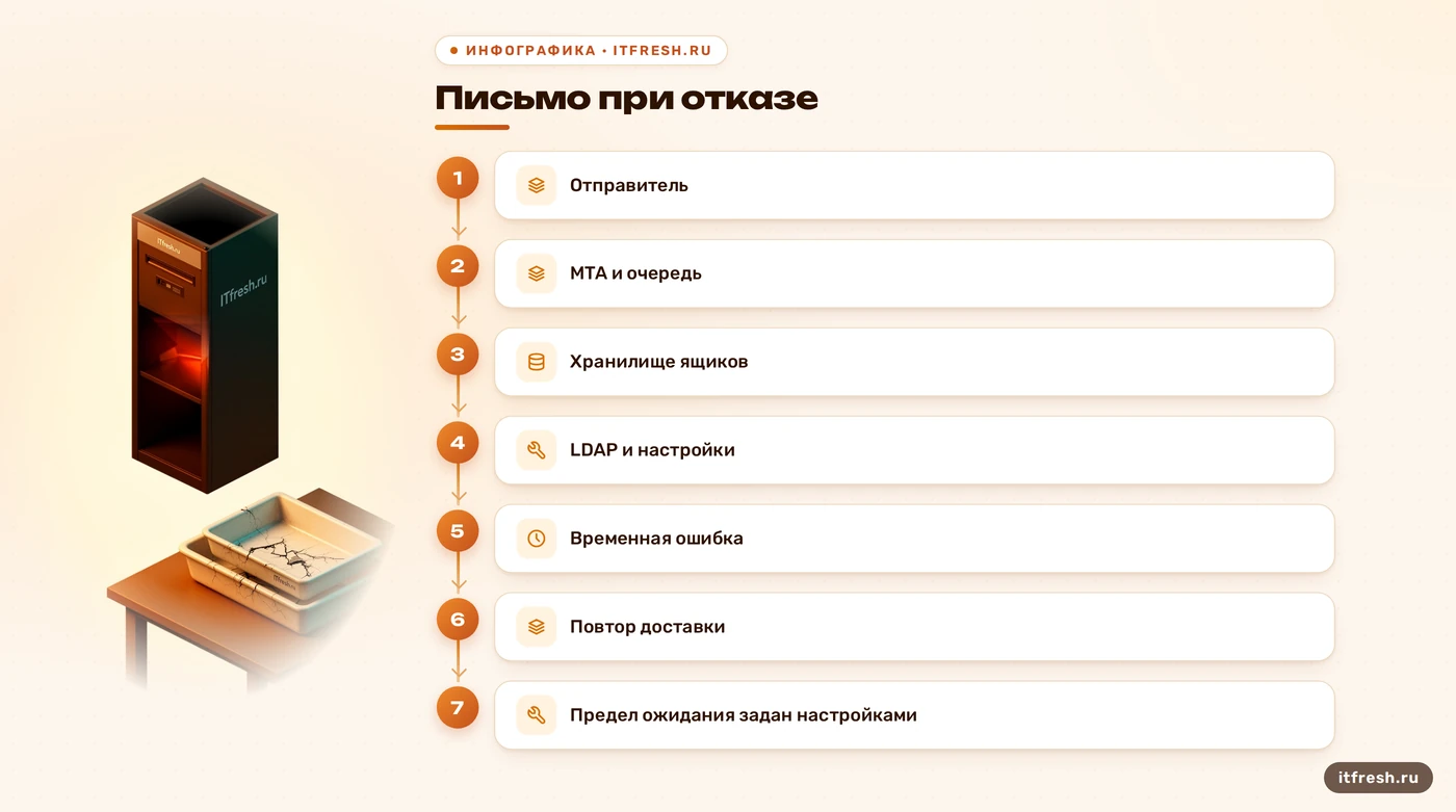 Доставка Zimbra: зависимость от LDAP и повторная попытка из очереди при временной ошибке