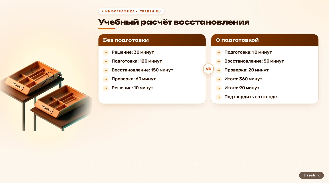 Учебное сравнение восстановления Zimbra: расчёты 360 и 90 минут требуют проверки
