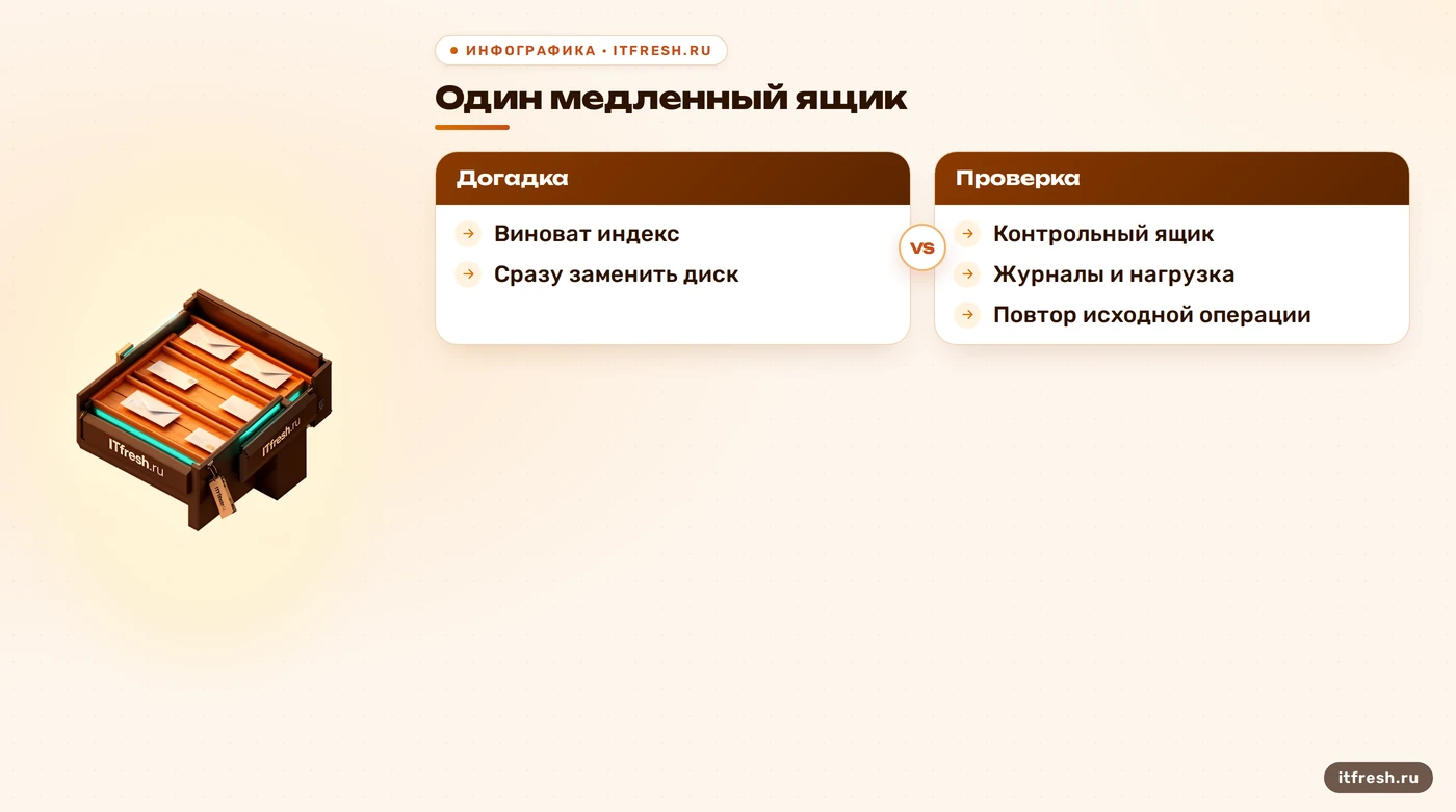 Сравнение догадки и проверяемого разбора медленного ящика Zimbra