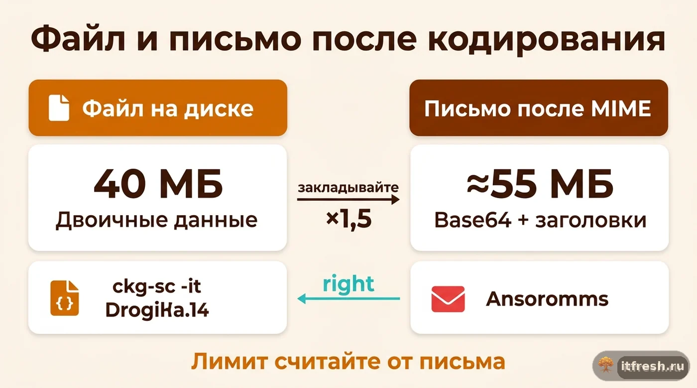 Сравнение размера исходного файла и итогового письма после MIME-кодирования в Zimbra