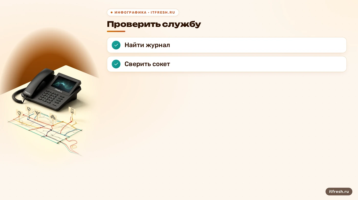 Чеклист проверки службы, журнала и сокета Asterisk.