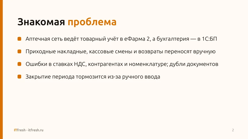 Загрузка из еФарма 2 в БП 3.0: Слайд 2 презентации